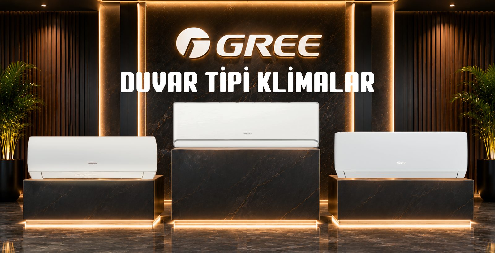 GREE duvar tipi klimalar — premium showroom sunumu